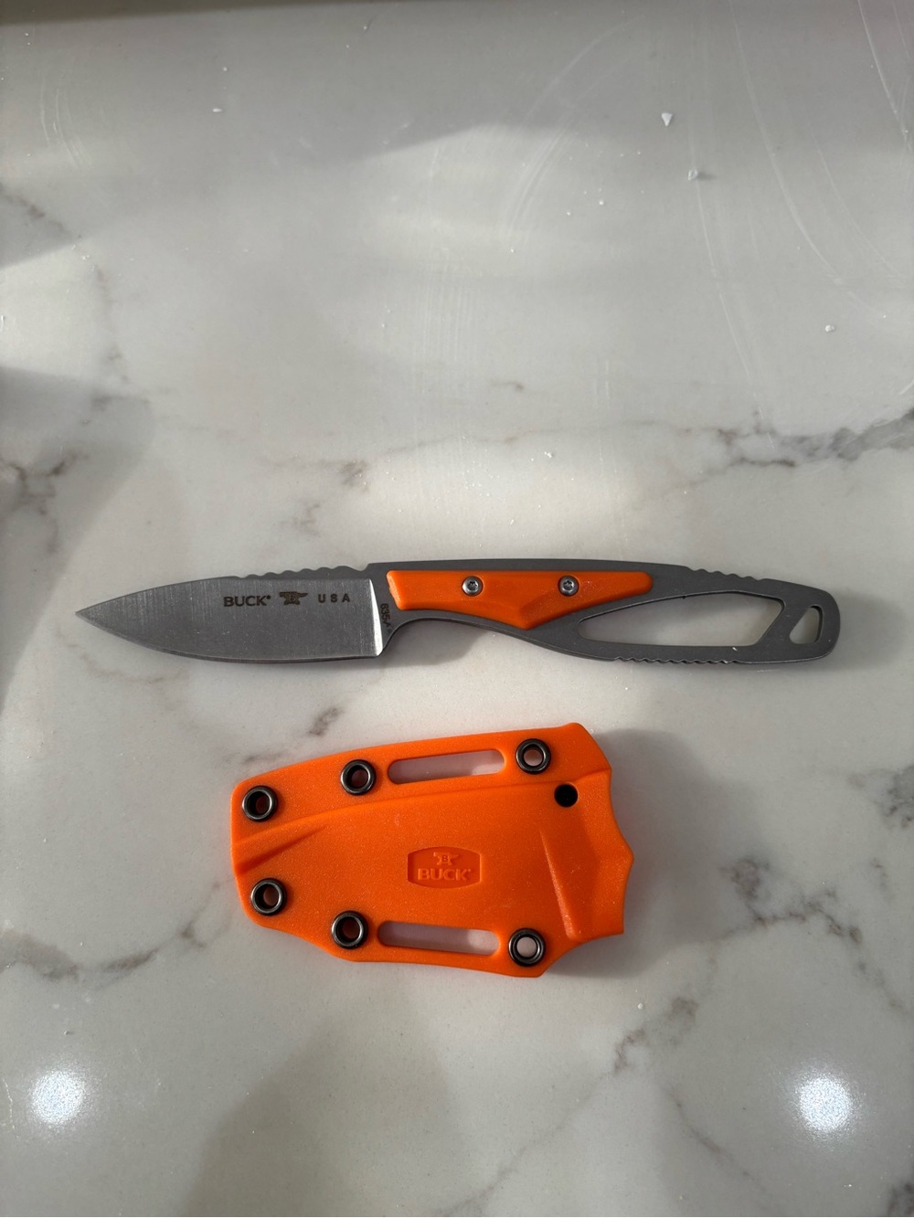 Buck  Orange Fixed Blade Knife with Matching Sheath